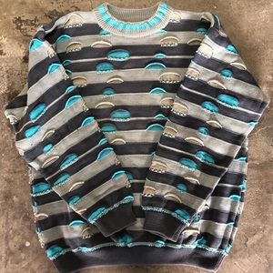 Vintage COOGI Sweater Rare Turquoise & Gray Large